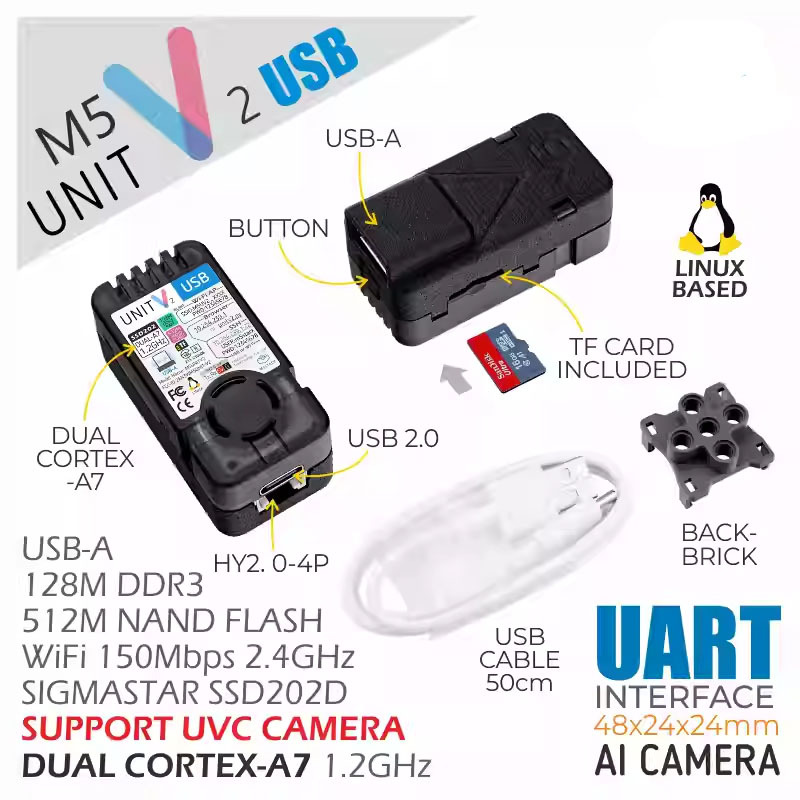 The Official M5Stack Unitv2-Usb Ai Recognition Programming Development Vision Module Can Be Connected to an External Uvc Camera