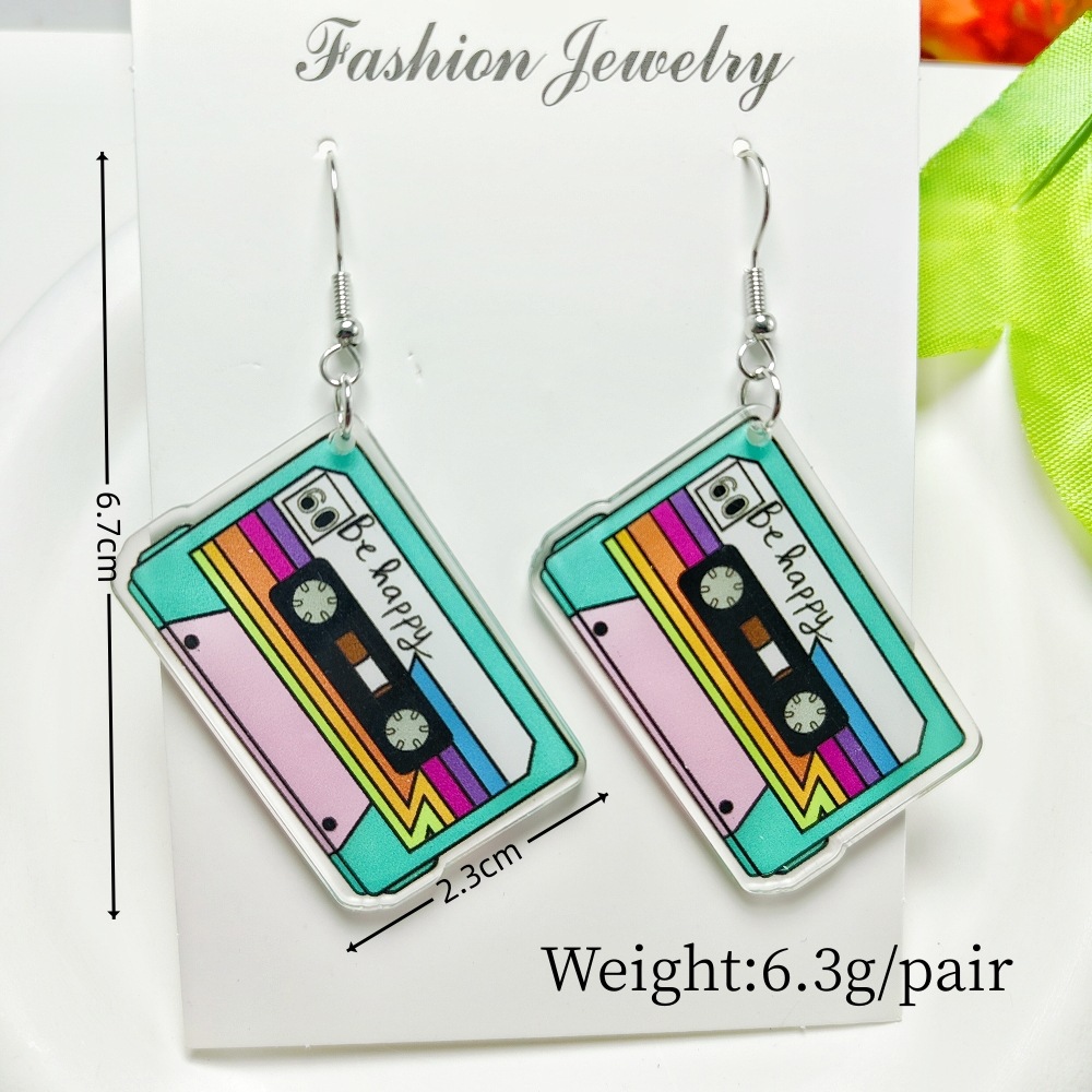14g Weight Iron Ear Needle Material Drop Earrings Classification 1 Pair Quantity Holiday, Daily Occasion Acrylic Material Printing, Color Block, Rubik'S Cube Pattern Women's Gender Stoving Varnish Design Novelty Style 1 Pair Novelty Printing Color Block Rubik'S Cube Stoving Varnish Arylic Drop Earrings 28