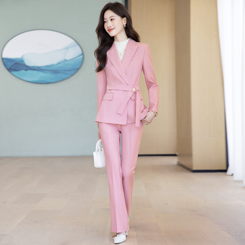 米色西装套装女春秋轻奢高级感阔腿裤职业正装小个子休闲西服外套|undefined