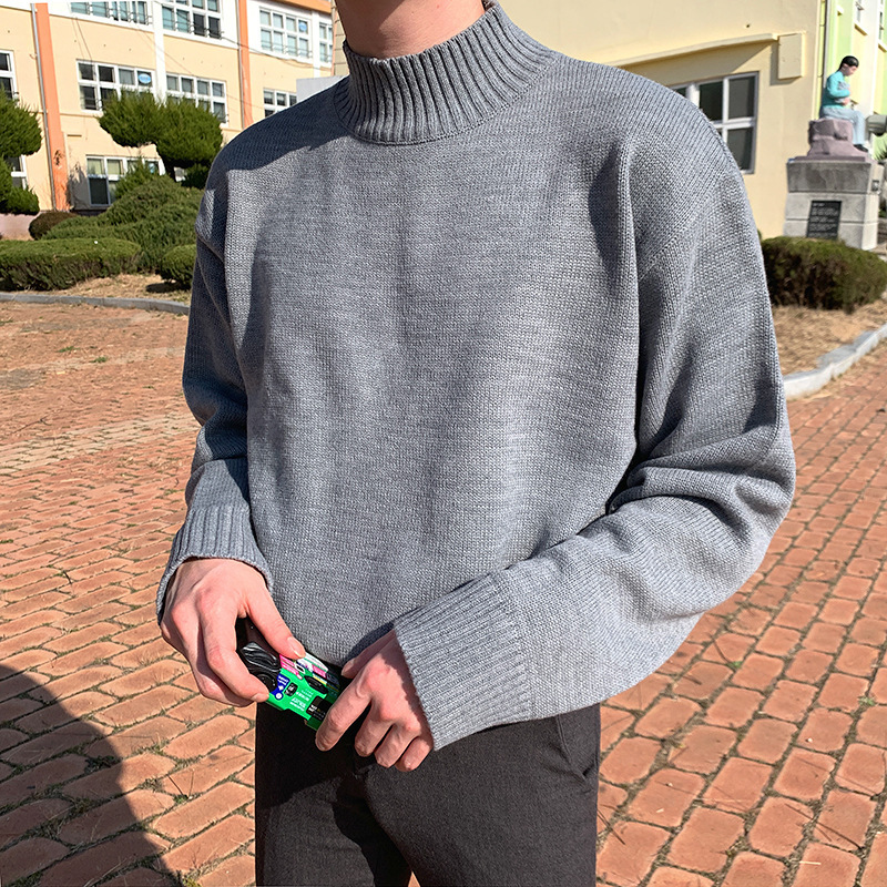 [Clearance] Winter New Half-turtleneck Sweater Men's Loose Korean Fashionable Sweater Thickened Middle Collar Base Knitted