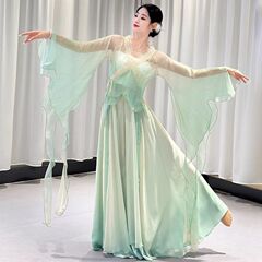 女性用クラシックダンスパフォーマンス服、グラデーションガーゼ蝶ダンス服、中国舞踊エレガントメッシュアートテストパフォーマンス服