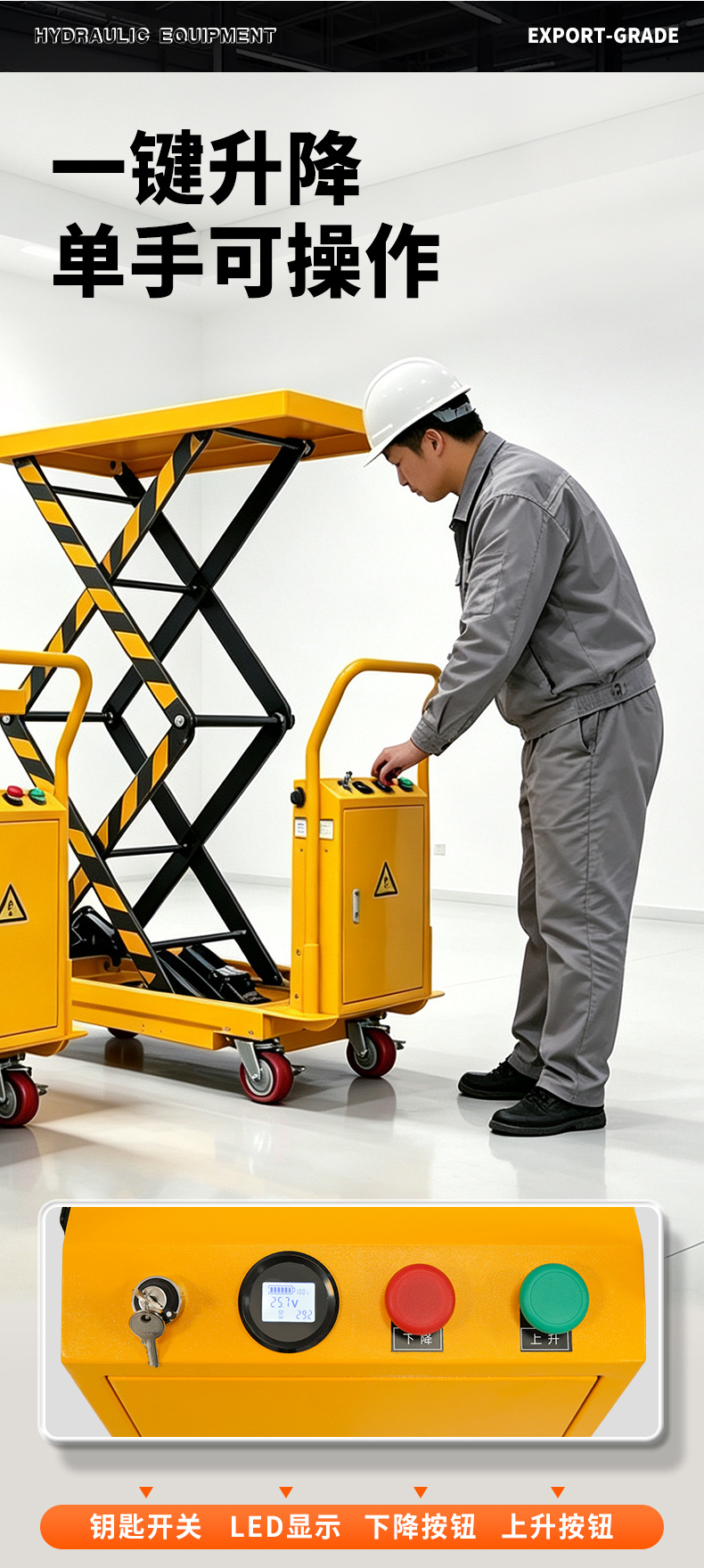Nobo electric lift platform cart, scissor-type hand-pushed flatbed lift cart, hydraulic lift, small mobile lift