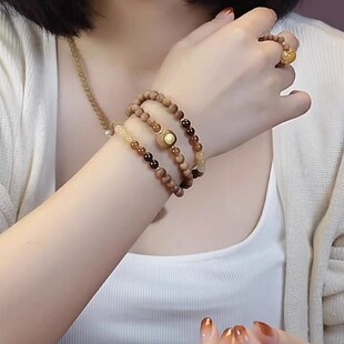 New Internet Celebrant Antique Rosewood Beads Sandalwood Wooden Double Circle Tiger Eye Stone Wen Play Plate Play Bracelet Girlfriend Gift