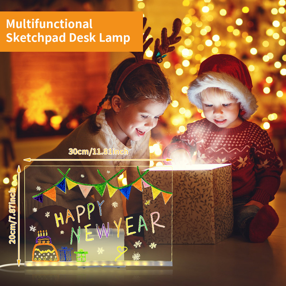 Interfaz USB LED lámpara de noche luz blanca cálida tablero de dibujo mensaje pizarra opcional pluma de color regalo de cumpleaños para niños