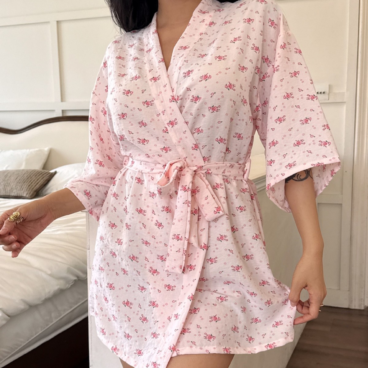 Cross-Border Pajamas for Women Summer Cloud Cotton Print New Seersucker Kimono Spring and Autumn Nightgown European and American Home Clothes for Women