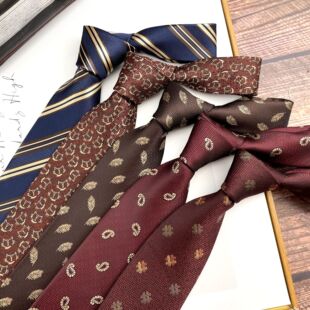 Men's Retro Tie Dark Red Pattern British 8CM High Sense Dress Casual Professional Business Stripe Wedding Tide