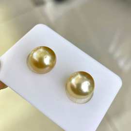 天然菲律宾南洋海水金珠一对11-12mm微微瑕不明显可做素耳钉吊坠