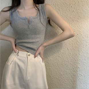 Plus Size 1.0-150kg Korean Versatile Camisole for Women, Summer, Plus-Size, Side Breast Coverage, Slim-Fit, Short Sleeveless Top