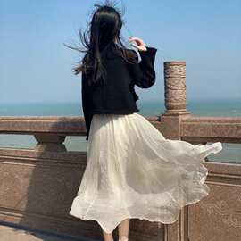 白色网纱裙半身裙女春夏法式半身长裙子夏季女不规则a字半裙新款