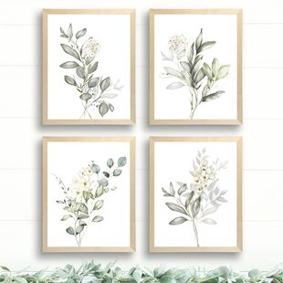 Scandinavian Watercolor Small Fresh Green Plant Leaves Living Room Bedroom Decoration Frameless Hanging Painting Core Canvas Poster