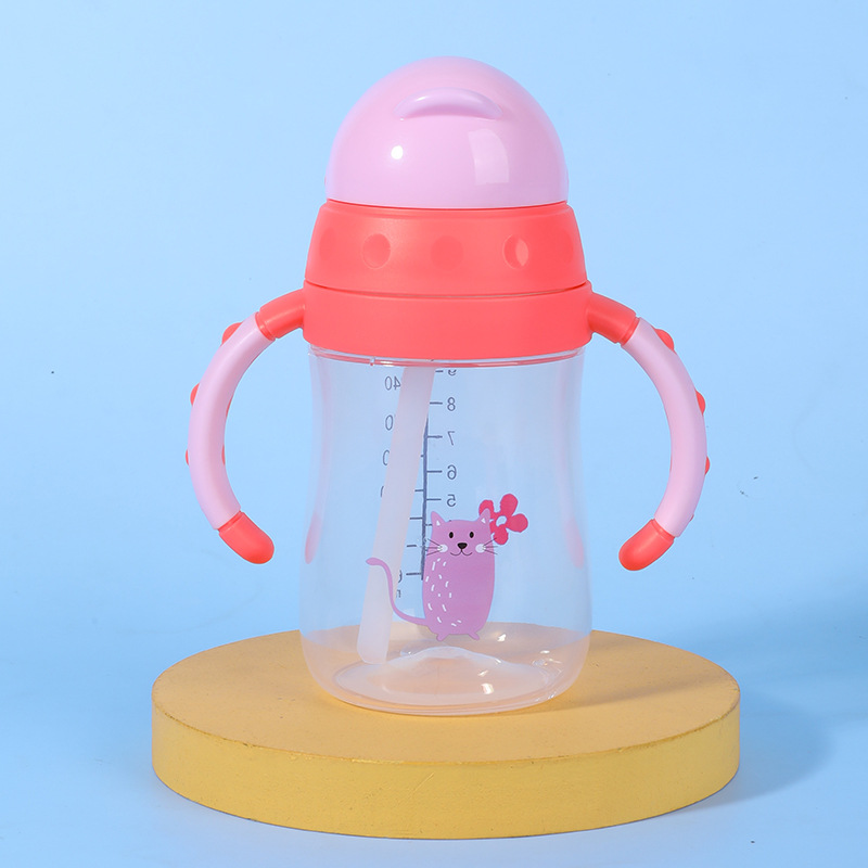 Taza de agua para niños de gran capacidad 270ml taza de cubierta deslizante con mango taza de bebida directa taza de paja de agua potable a prueba de goteo para bebés