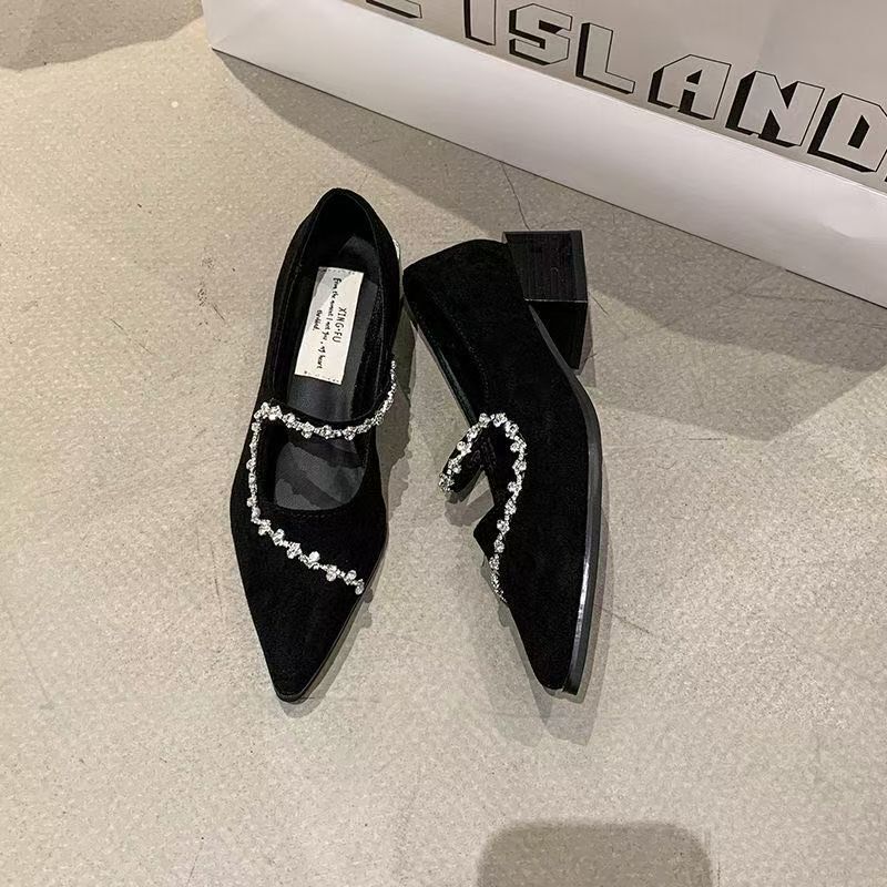Elegant Versatile Pointed-Toe Full-Wrap High Heels 2025 Spring/Summer New Light Luxury Rhinestone Square Heel Soft Sole Shoes Elegant Versatile Pointed-Toe Full-Wrap High Heels 2025 Spring/Summer New Light Luxury Rhinestone Square Heel Soft Sole Shoes