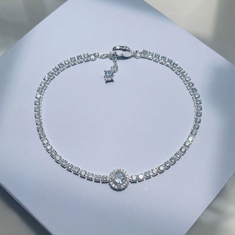 Panjia 925 Plata mismo diseño de Halo tenis pulsera de las mujeres tamaño ajustable completo diamante flash nicho luz pulsera de lujo