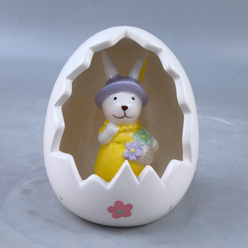 Pascua nuevo estilo decoración de escritorio para el hogar de estilo europeo cáscara de huevo linda maceta de cáscara rota conejito decoración del hogar decoración