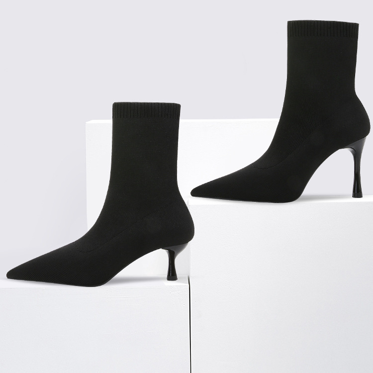2025 Women's Mid-Calf Skinny Elastic Sock Boots with Stiletto Heels, Ultra-High Heels, Winter Style, Wine Glass Heel 2025 Women's Mid-Calf Skinny Elastic Sock Boots with Stiletto Heels, Ultra-High Heels, Winter Style, Wine Glass Heel