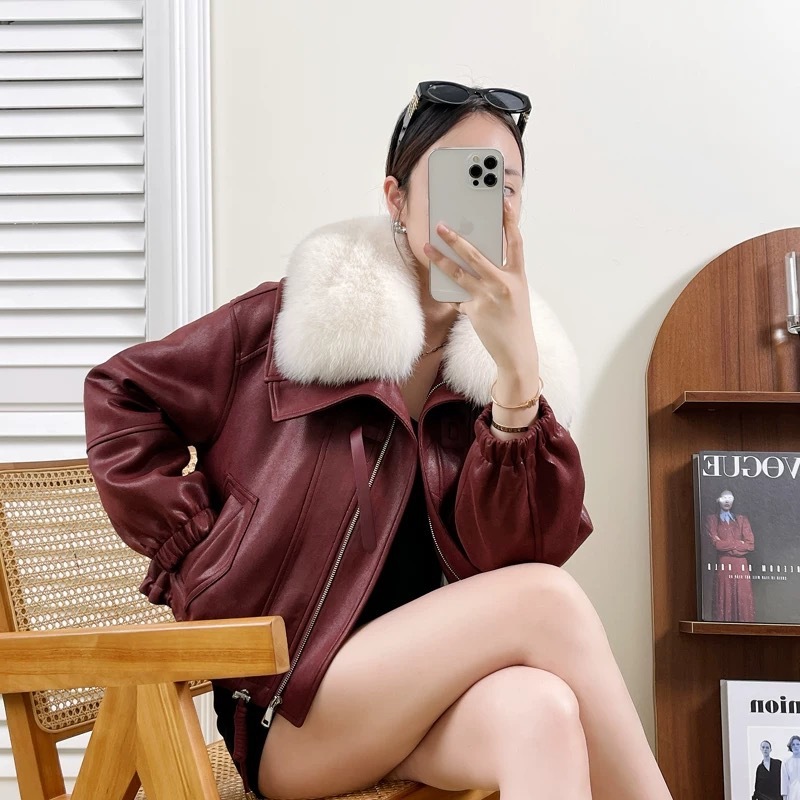 【伯德往事】大毛领狐狸毛皮草外套女鹅绒内胆年冬季机车服年轻款|undefined