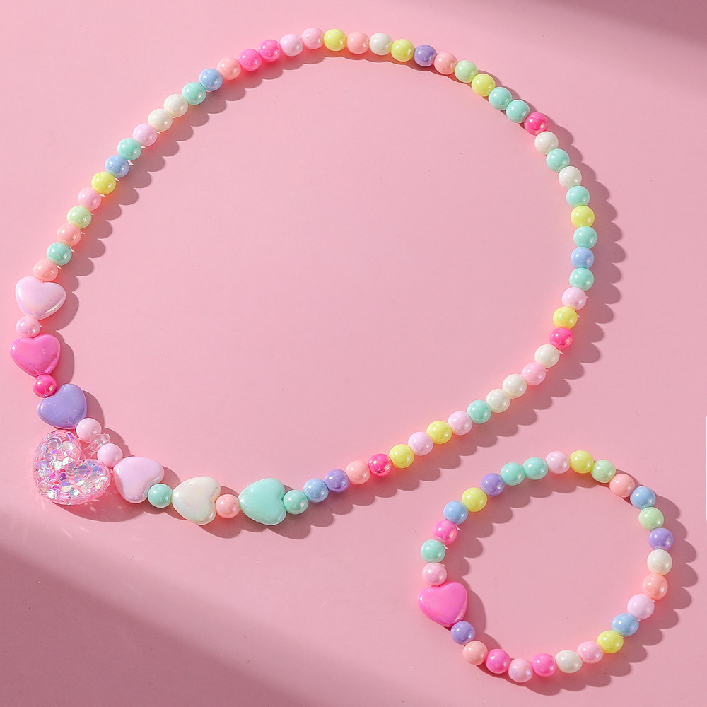 Cute Heart Shape Resin Beaded No Inlaid Bracelets Necklace 2 Pieces