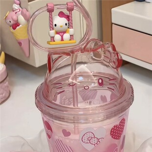 Net red new super cute swing HelloKitty cup explosion Hello Kitty swing straw cup