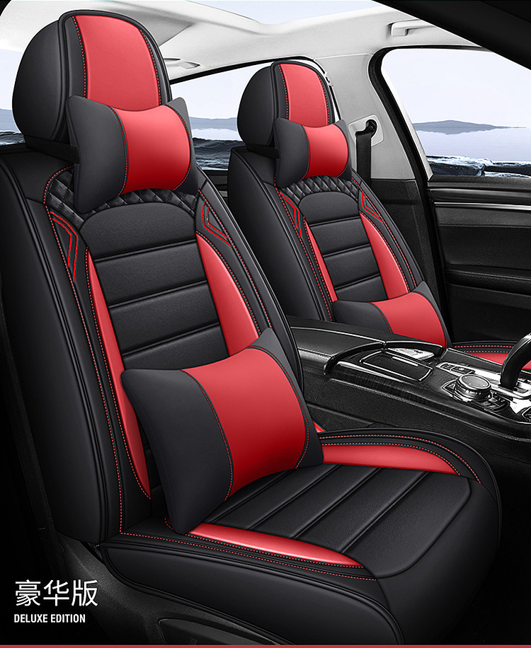 Full-Coverage Car Seat Covers for Five Seats, All-Season Universal Seat Cushions, Full Leather Breathable Trendy Fixed Lumbar Support Seat Covers