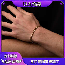 亚马逊新品不锈钢金色男式手链冷淡风感个性素链手饰
