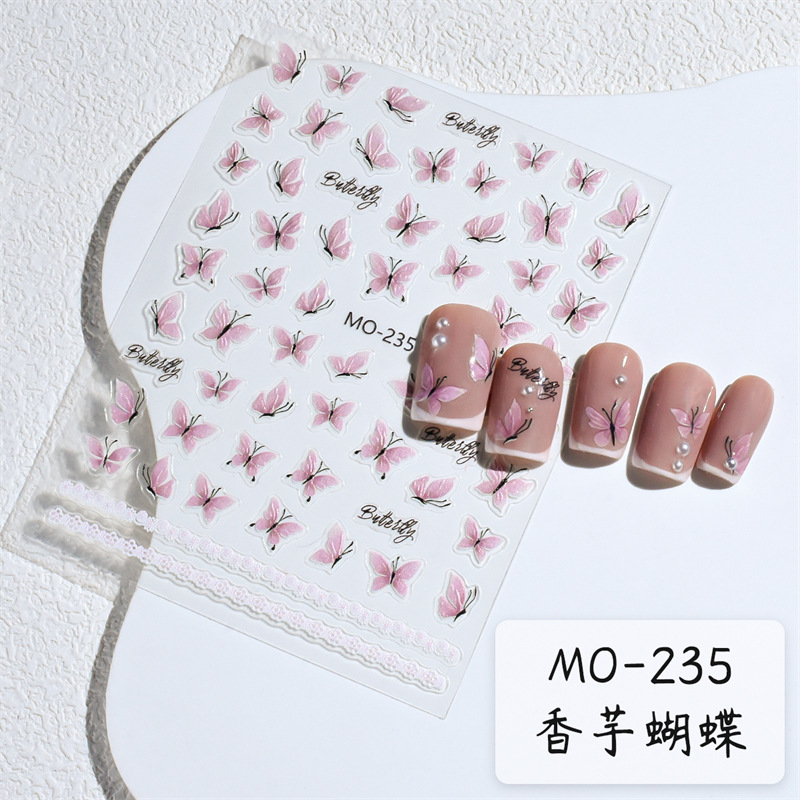 Pegatinas de uñas en relieve de mariposa de taro explosiva Pegatinas de uñas de mariposa azul puro 5D calcomanías de uñas tridimensionales