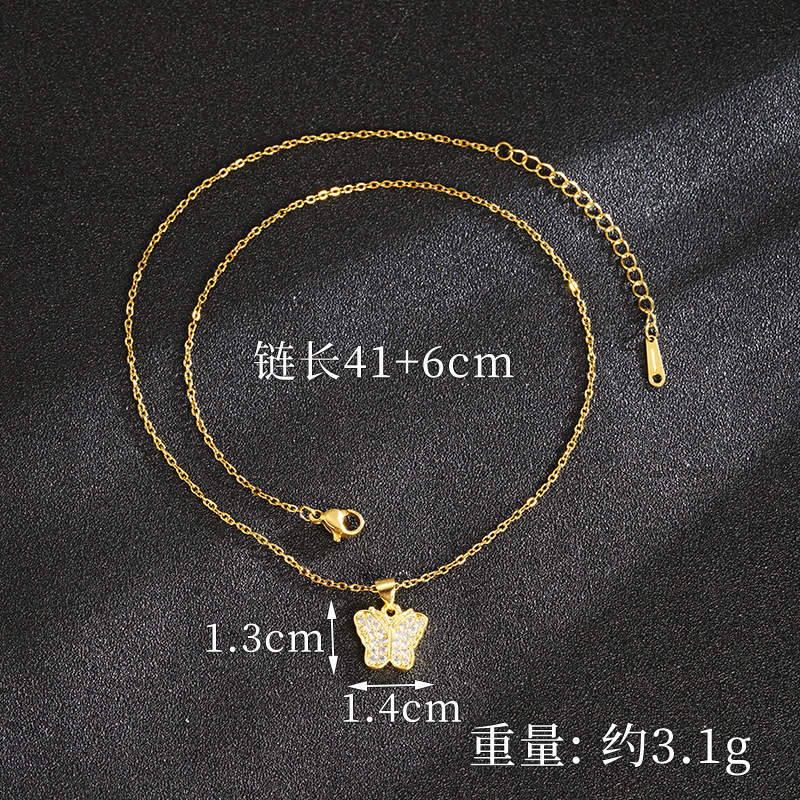 Nuevos productos vietnamita oro de arena ligero lujo mariposa imitación de diamante collar de diamante de color nicho femenino de alto nivel pendientes suministro transfronterizo