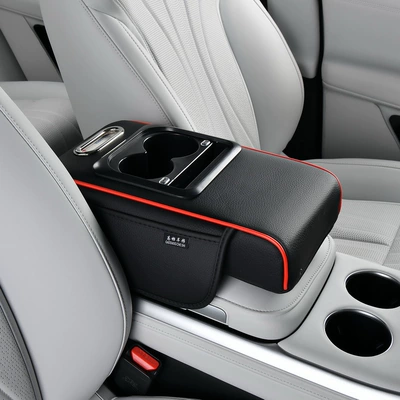 Mobile phone charging integrated car Armrest box - black-and-red-striped-tissue-box