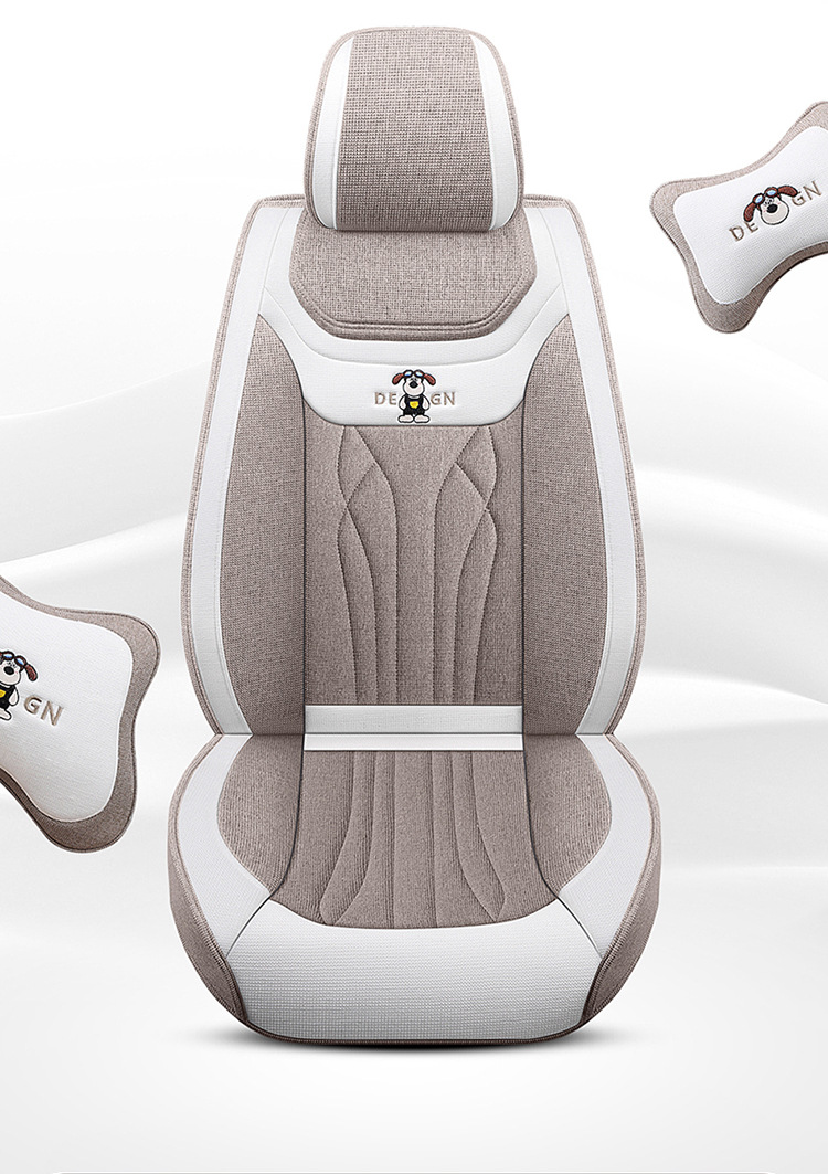 Car Seat Cushion Full Surround, Universal for All Seasons, Cartoon Linen Fabric Car Seat Cover, Special Seat Cover for Small Cars