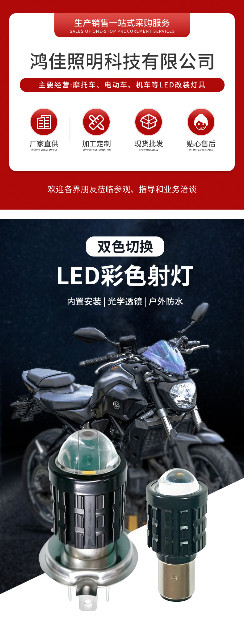 Motorcycle Lens Headlight with Strong Bright Light, Motorcycle Led Headlight, Electric Vehicle Light with Built-In Front Headlight Bulb for Both High and Low Beams