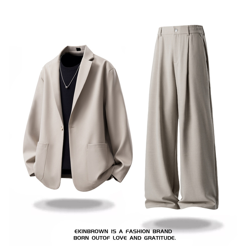 Men's Suit Set 2026 Autumn Trendy Suit Jacket Solid Color Casual High-End Korean Style Fashion Suit Men's Suit Set 2026 Autumn Trendy Suit Jacket Solid Color Casual High-End Korean Style Fashion Suit