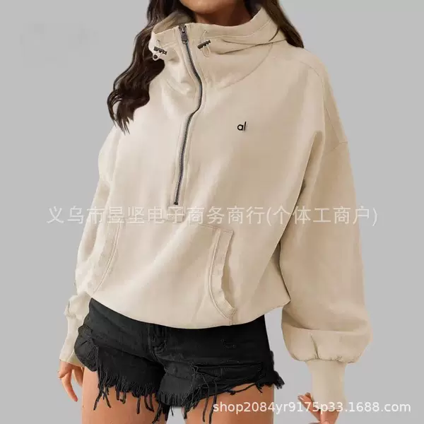European and American Style A10 Yoga American-Style Yoga Clothing Hooded Sweatshirt Outdoor Sports Zip-Up Drawstring Long-Sleeve Top Jacket