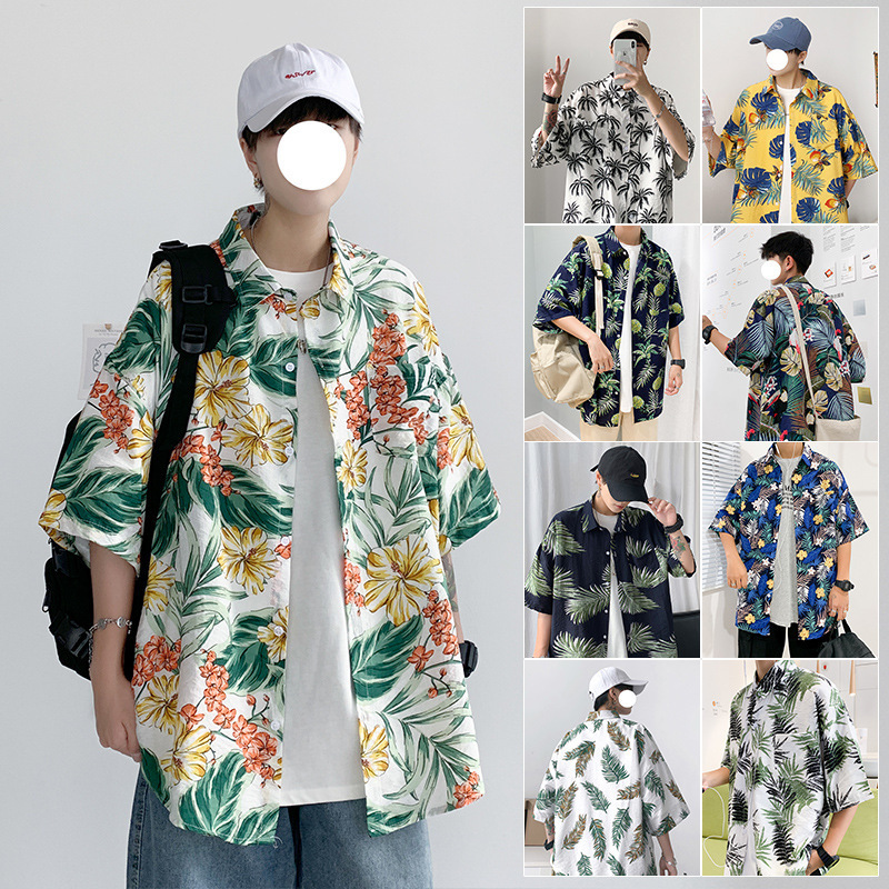 Summer Sea Breeze Men's Short-sleeved Shirt New Hong Kong Style Large Size Men's Beach Casual Couple's Short-sleeved Printed Men's Shirt Summer Sea Breeze Men's Short-sleeved Shirt New Hong Kong Style Large Size Men's Beach Casual Couple's Short-sleeved Printed Men's Shirt