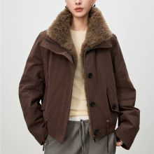 【派克羽绒服】 可拆卸羊皮毛领短款鹅绒服女 25秋冬加厚保暖外套