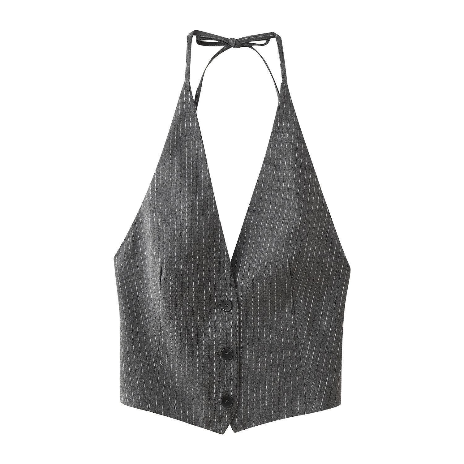 Pleated Women's Fashion Halter Neck Backless Button-Down Suit Vest, 2026 Summer New Lightweight Hot Item