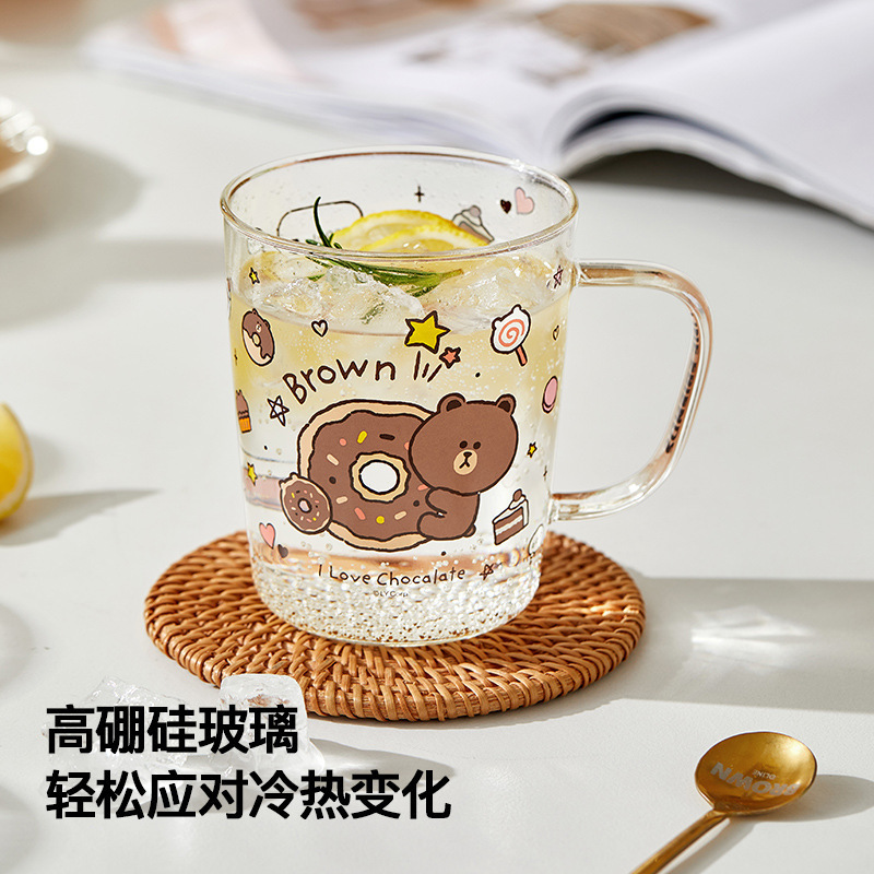 LINE FRIENDSグラス高颜値水コップ家庭用アニメ牛乳カップ高ホウ素シリコングラス|undefined