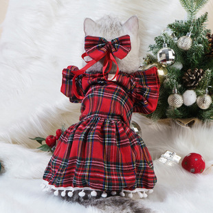 SOURCE Factory Christmas dog clothes in stock cross-border pet Christmas dress cat clothing Christmas Plaid clothes