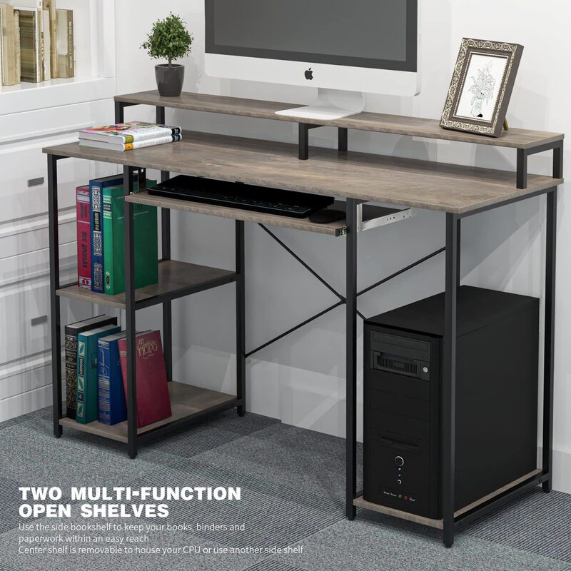 Cross-Border Home Office Computer Desk Pc Workstation Laptop Desk with Four-Layer Open Bookshelf