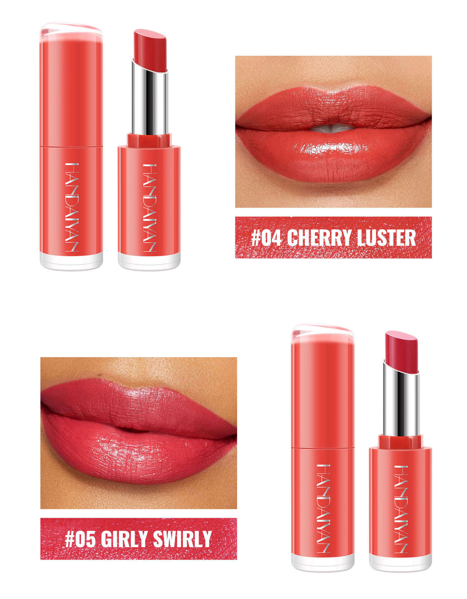 Cross-border waterproof and moisturizing Lipstick HANDAIYAN velvet lipstick enhances complexion. 8-color natural moisturizing lipstick in stock undefined