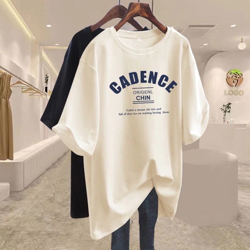 Apricot Loose Pure Cotton Mid-Length Niche Short-Sleeved T-Shirt for Women 2025 Spring and Summer New European Large Version Top Ins Trend