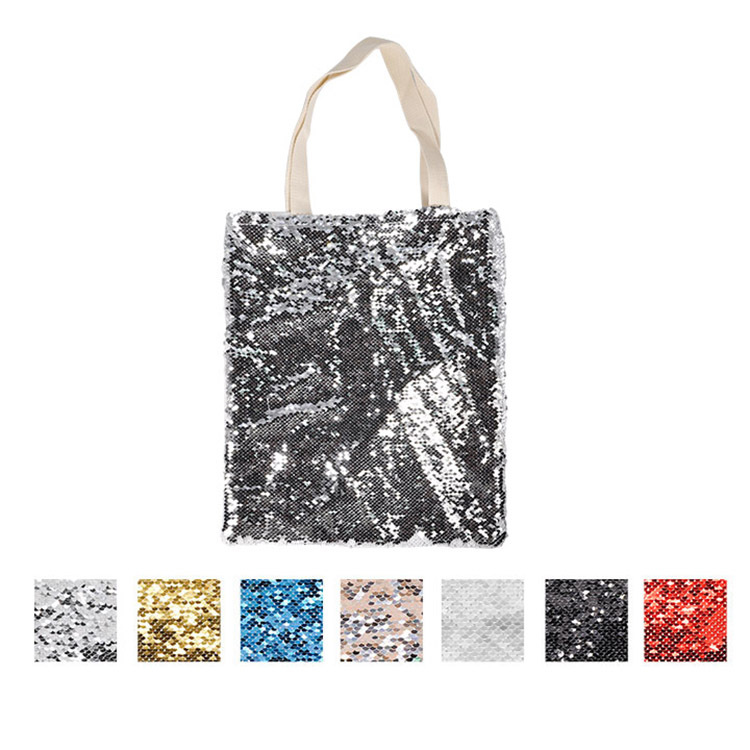 Reversible sequined linen tote bag