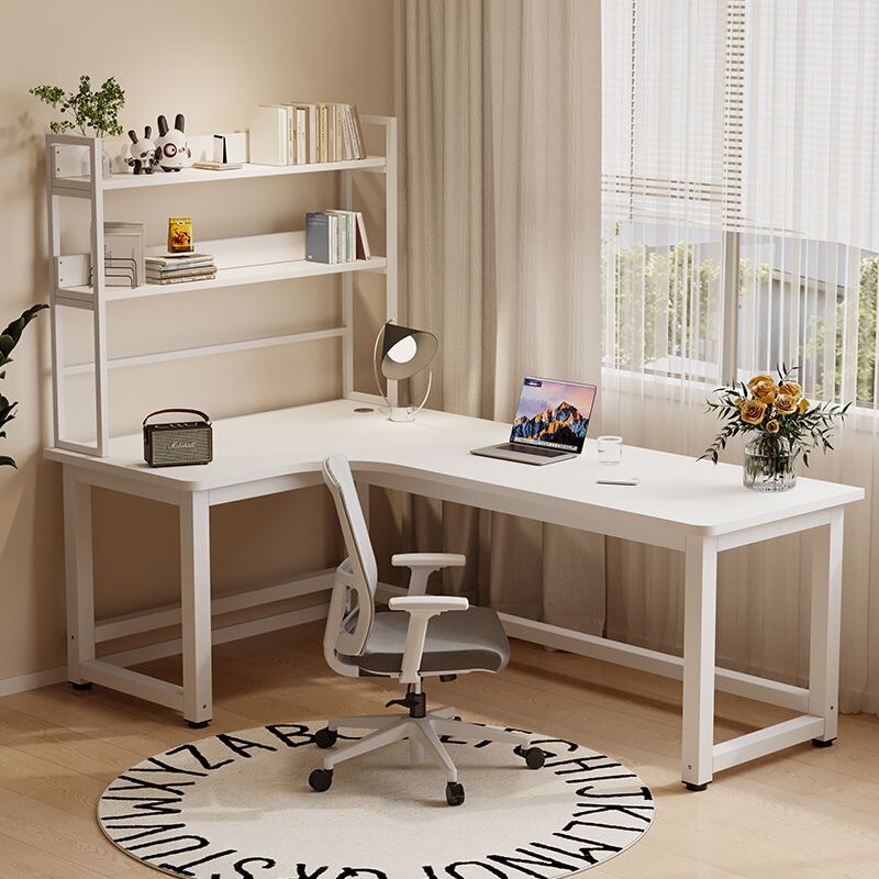 Solid wood desktop computer desk with perforated corners, home student study desk with multi-layer bookshelf combination office desk Solid wood desktop computer desk with perforated corners, home student study desk with multi-layer bookshelf combination office desk