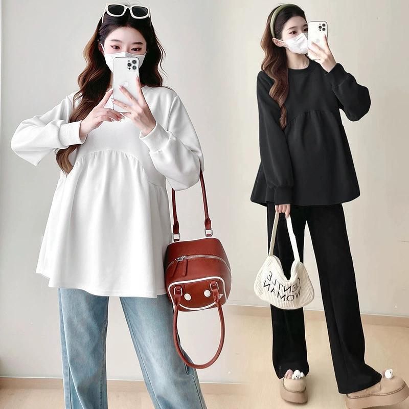 Одежда для беременных осень-зима новая мода минус возраст дикие беременные свитера свободные повседневные платья с длинными рукавами свитера для беременных свитера