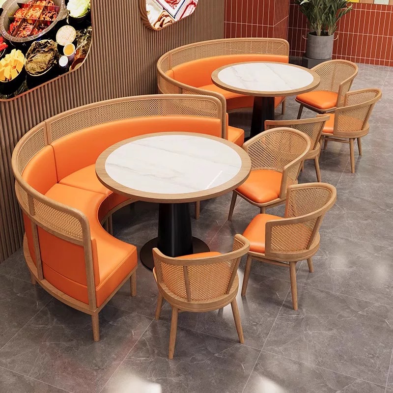 Chinese-style coffee shop solid wood slate tables and chairs, hot pot and barbecue restaurant, western restaurant, milk tea shop, tea house booth sofa set