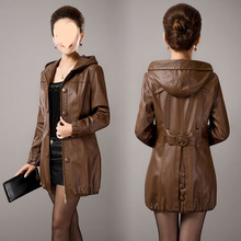 皮衣女中长款春秋冬新款修身中年妈妈皮大衣女绵外套