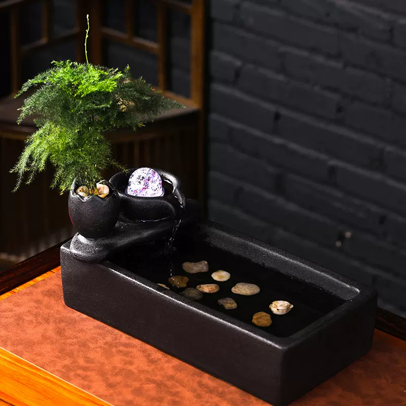 创意流水生财循环水招财办公室桌面装饰品茶几喷泉小摆件开业礼物