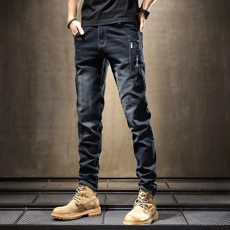 Мужские брюки прямые свободные зимние джинсы мужские осенние зимние 2023 новые плюшевые эластичные повседневные брюки