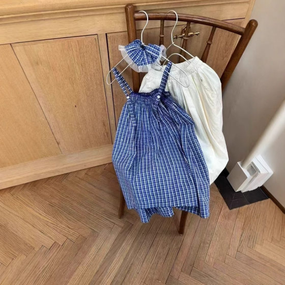 South Korea Children's Wear 2025 Summer New Girls' Stylish Plaid Long Slip Skirt Children's Stylish Fashionable dress
