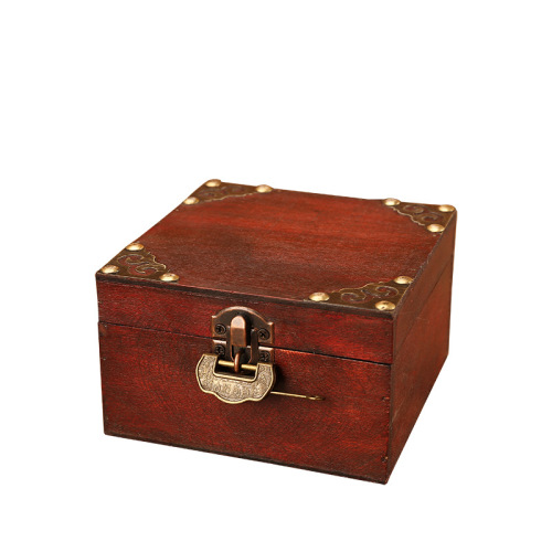 A947 Chinese Retro Small Wooden Box, Wooden Handmade Accessory Jewelry Box with Lock and Password, Children's Treasure Box Storage