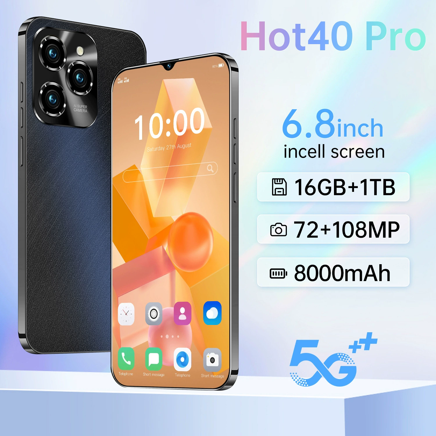 New HOT40 PRO 1+16GB, мобильный телефон 6.8" экран, смарт‑телефон, источник от производителей