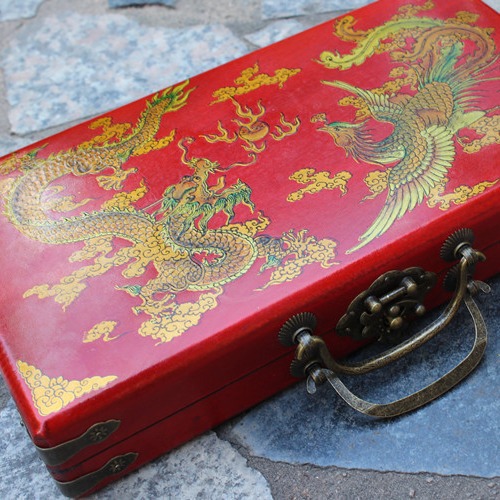 复古首饰盒仿古收纳盒古香古色木盒龙凤图案礼品包装盒